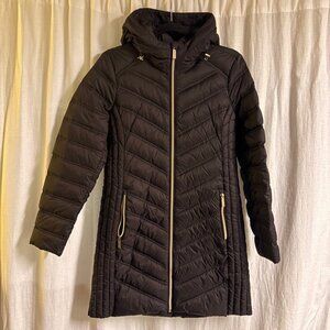Michael Kors Packable Down Puffer Coat Black Gold Zip Small